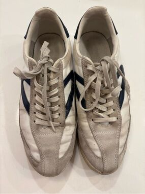 Tretorn White and Navy Suede-Trim Sneakers